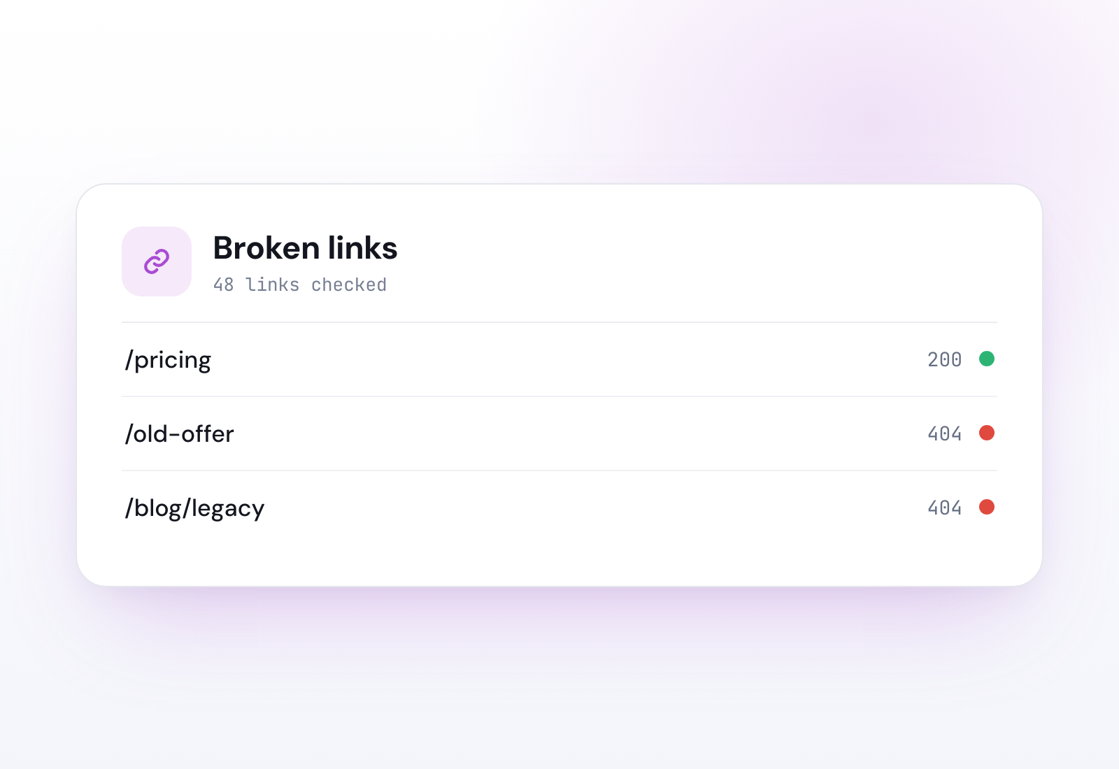 Example Broken link checker result