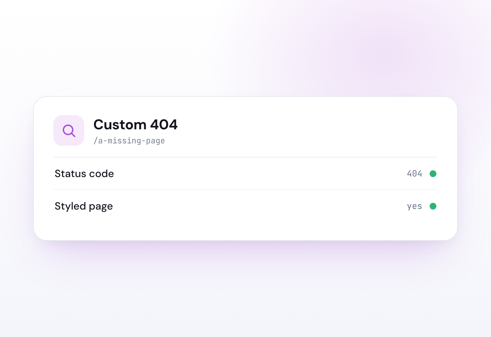 Example Custom 404 page checker result