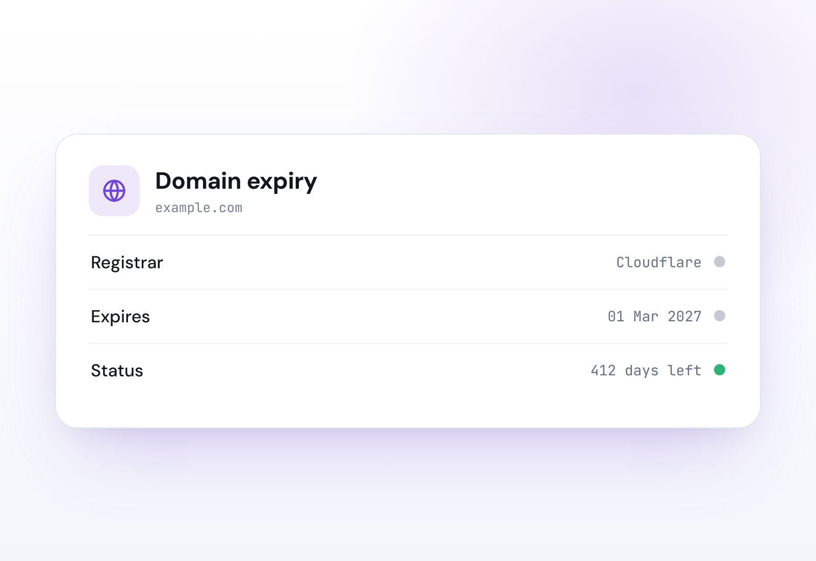 Example Domain expiry checker result
