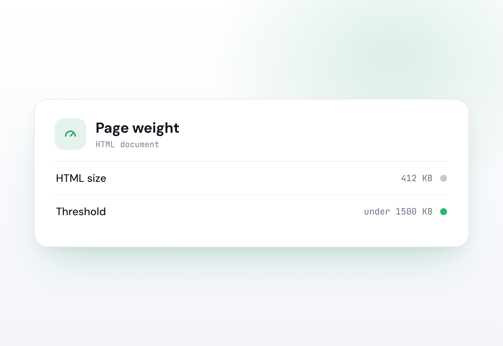 Example Page weight checker result