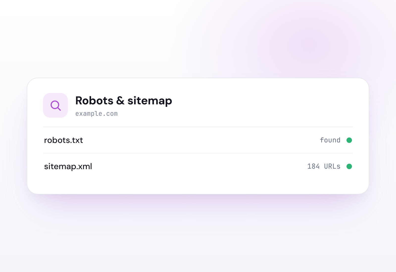 Example Robots and sitemap checker result