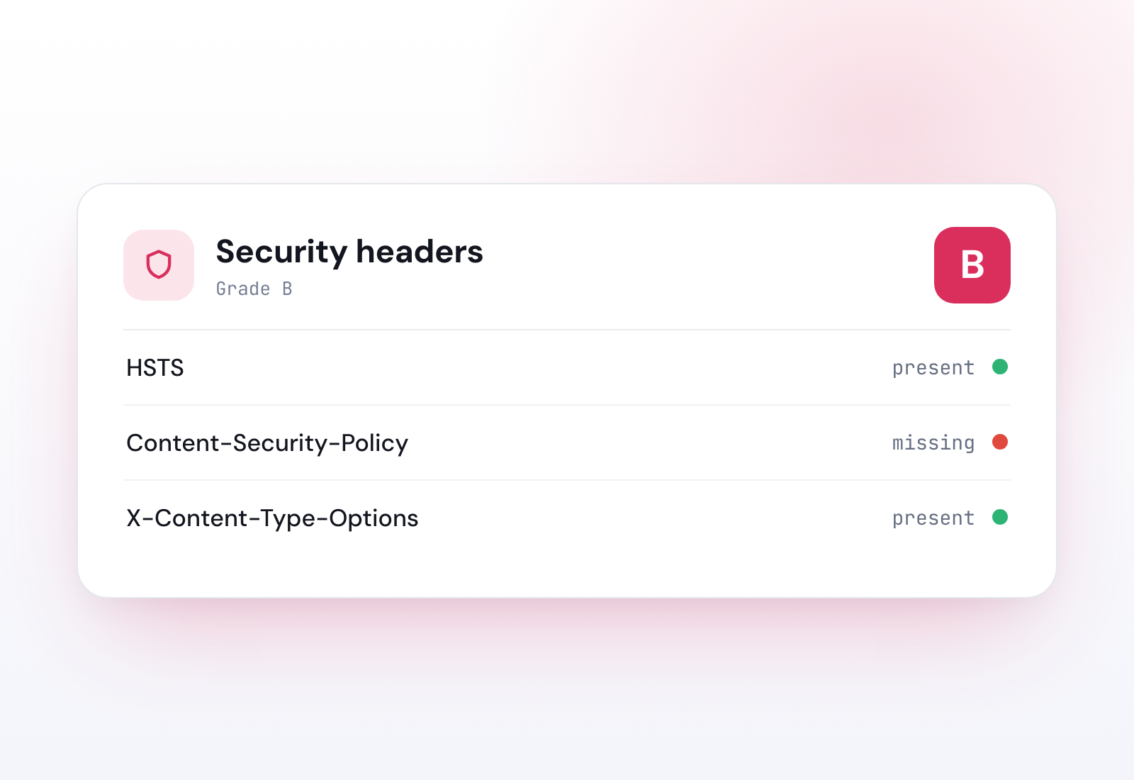 Example Security headers checker result