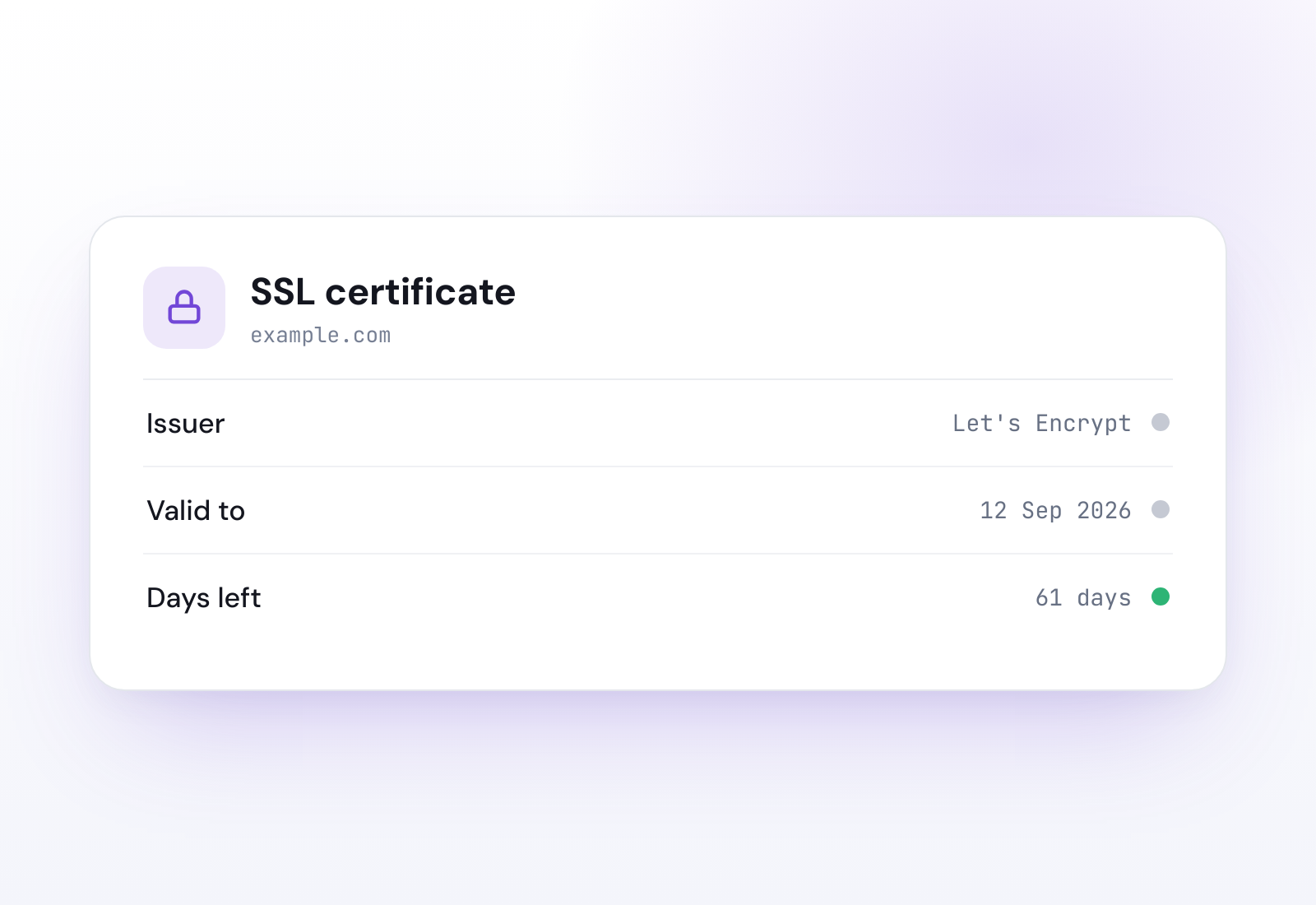 Example SSL certificate checker result